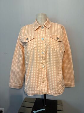 Chico's Peach Checkered Jean Jacket